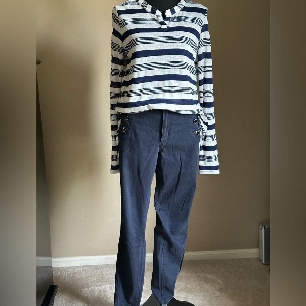 LOFT Navy Soft Fabric Straight Leg Pants